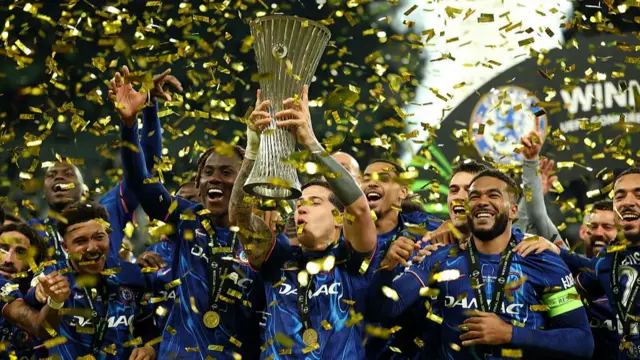Chelsea lift the Conference League trophy in 2025