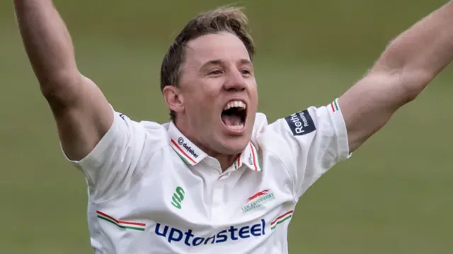 Logan van Beek celebrates wicket
