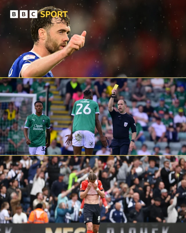 Photos of Cardiff City, Plymouth Argyle and Luton Town players reacting