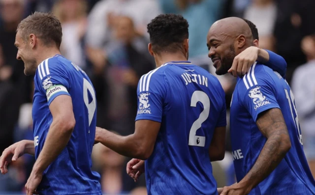 Leicester City's Jordan Ayew celebrates
