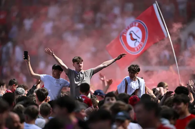 Bristol City fans celebrate finishing in a play-off spot for the first time in 17 years