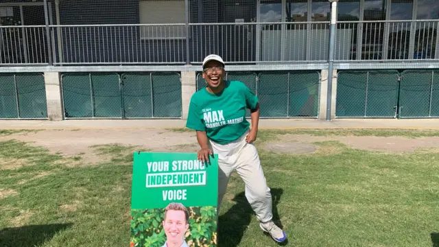 Gabba Ward Councillor Trina Massey talks to prospective Greens voters at West End State School on 3 May 2025