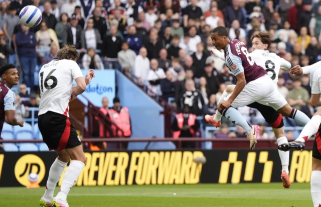 Aston Villa's Youri Tielemans heads the ball