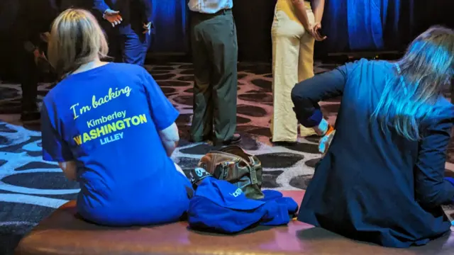 Two women sat down with their backs to the camera