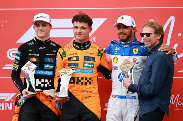 Lando Norris, Oscar Piastri and Lewis Hamilton in Miami