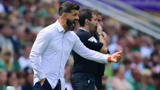 Plymouth manager Miron Muslic shouts instructions to his team