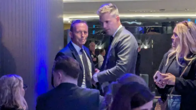 Tony Abbott and other Liberal supporters at the party HQ on election night
