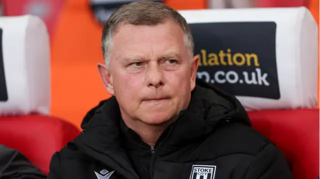 Stoke City boss Mark Robins during the defeat to Sheffield United in their previous game