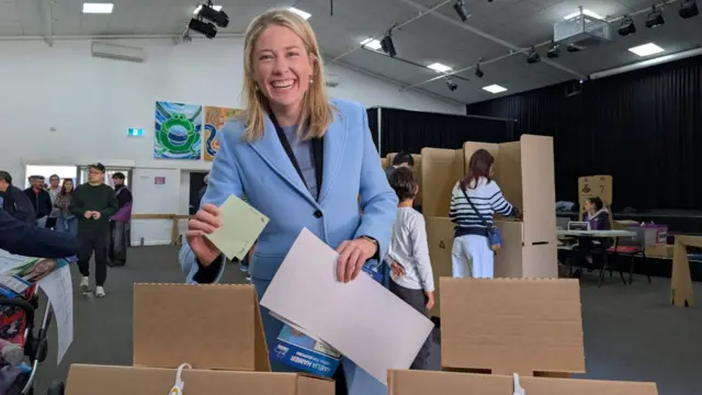 Amelia Hamer running for the Liberal National Coalition votes at Balwyn Primary School in Victoria on 3 May 2025