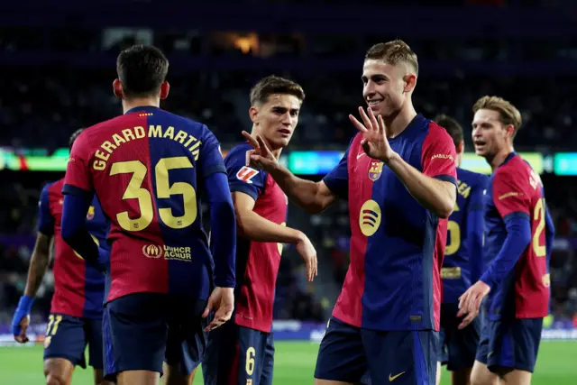 Fermin Lopez celebrates after scoring for Barcelona