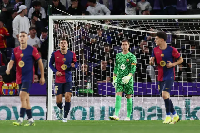 Barcelona players on the pitch against Real Valladolid