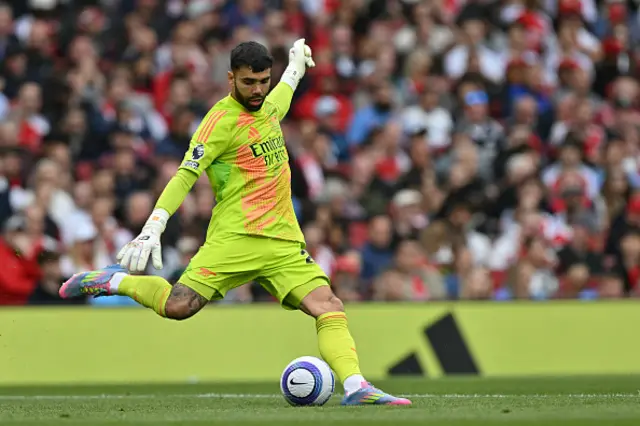 David Raya takes a goal kick