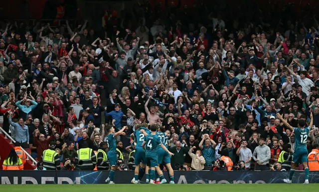 Bournemouth fans celebrating at the Emirates Stadium