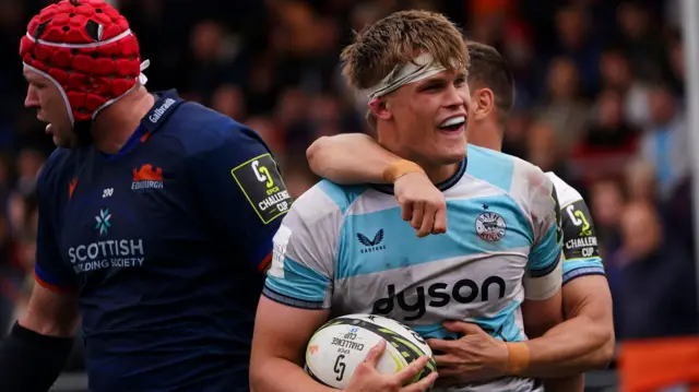 Guy Pepper celebrates scoring for Bath
