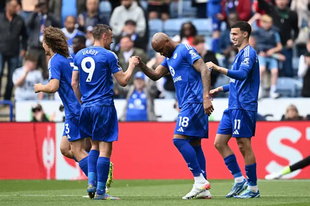 Jordan Ayew of Leicester City celebrates