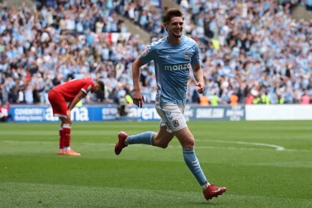 Coventry's Jack Rudoni celebrates scoring against Middlesbrough