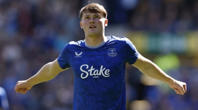 Everton's Nathan Patterson looks on