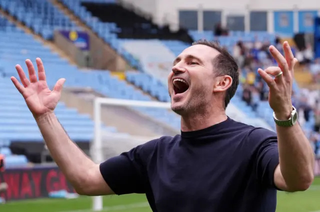 Coventry boss Frank Lampard celebrates reaching the play-offs...
