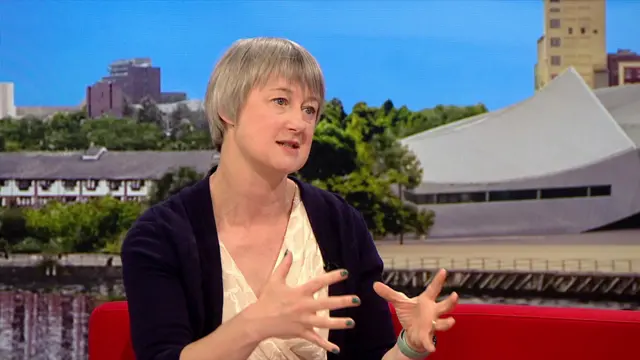 Hazel Cheeseman, chief executive of the charity Action on Smoking and Health, sits on the Breakfast studio sofa