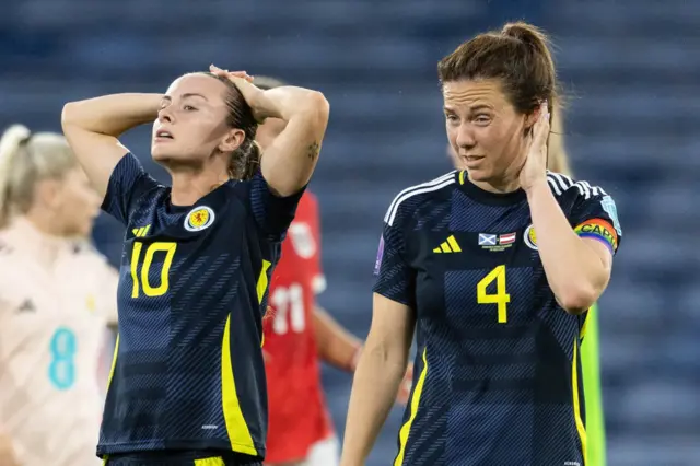 Kirsty Howat and Rachel Corsie looking dejected