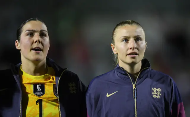 Earps and Williamson line up for the national anthem