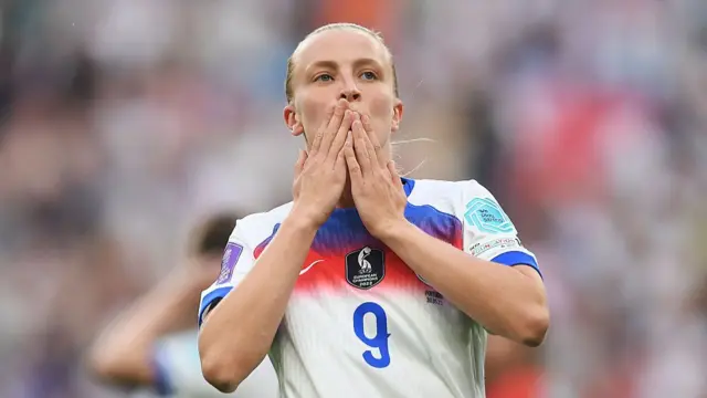 Aggie Beever-Jones celebrates her first goal