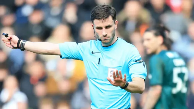 Referee Elliot Bell pictured while officiating the Championship game between Derby and Millwall