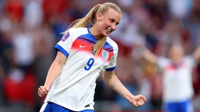 Aggie Beever-Jones celebrates her second goal