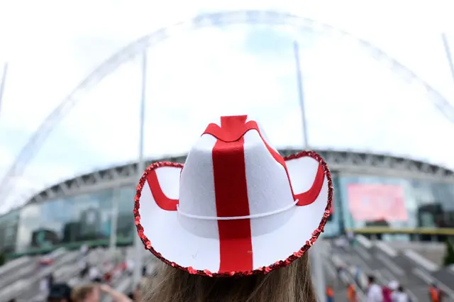 England fan looks up at the Wembley arch