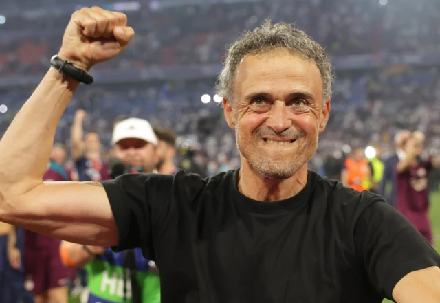 Head coach Luis Enrique of PSG celebrates after winning the UEFA Champions League final