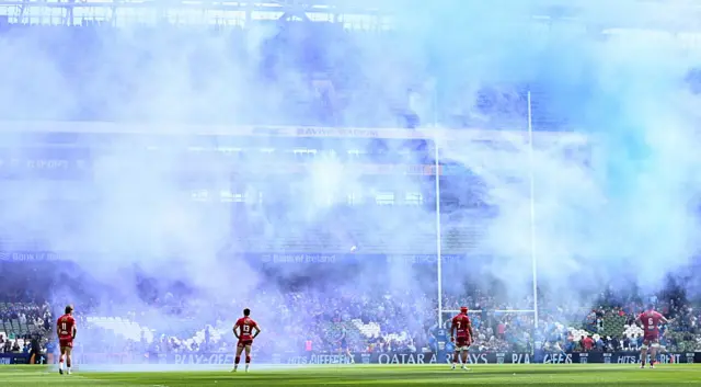 Blue flare at the Aviva