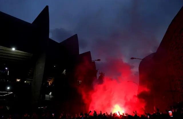 A general view of the outside of Parc des Princes stadium