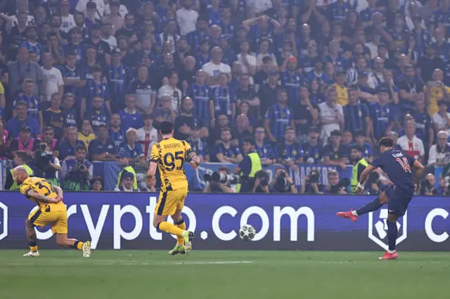 Federico Dimarco of Inter Milan turns his back as Desire Doue