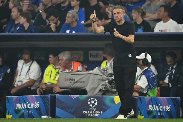 Paris Saint-Germain's Spanish headcoach Luis Enrique gestures from the techincal area