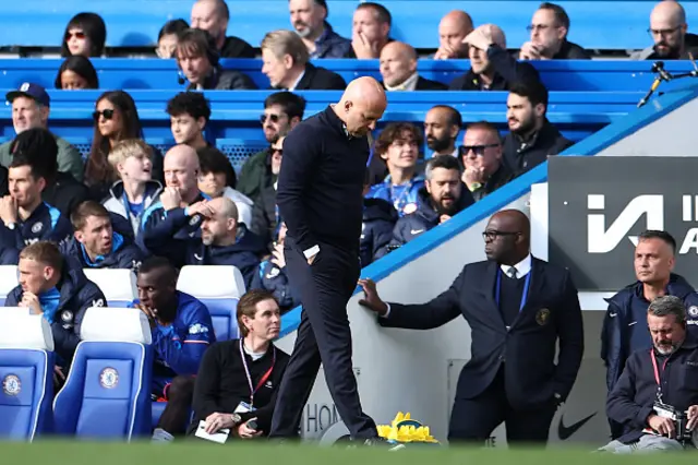 Arne Slot reacts on the touchline