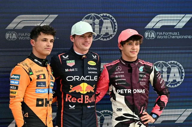 Lando Norris, Max Verstappen and Kimi Antonelli