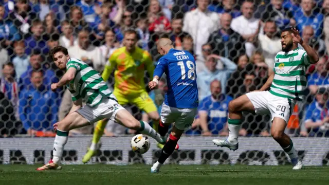 Rangers' Vaclav Cerny has a shot for Rangers against Celtic