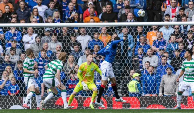 Rangers' Leon Balogun strikes the bar