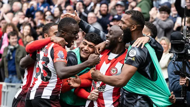 Brentford players celebrate