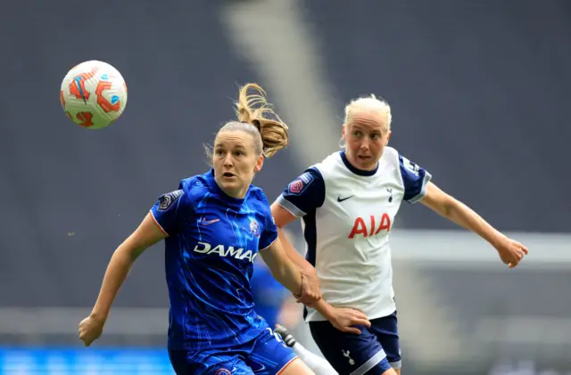 Chelsea's Wieke Kaptein (left) and Tottenham Hotspur's Eveliina Summanen during the Barclays Women's Super League match at the Tottenham Hotspur Stadium, London.