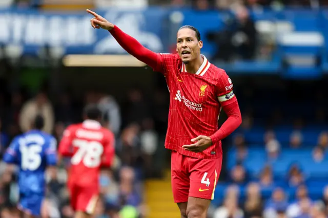 Virgil Van Dijk of Liverpool gestures