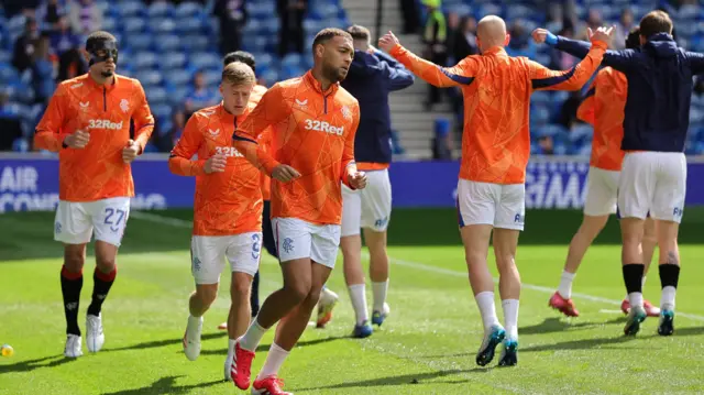 Rangers players warming up
