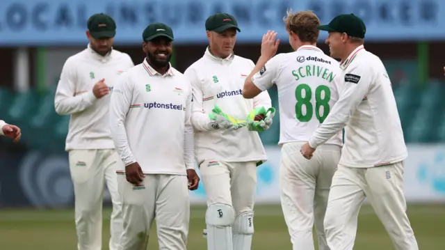 Tom Scriven celebrates wicket