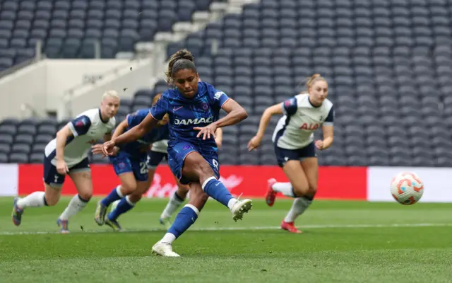 Chelsea's Catarina Macario scores their first goal from the penalty spot