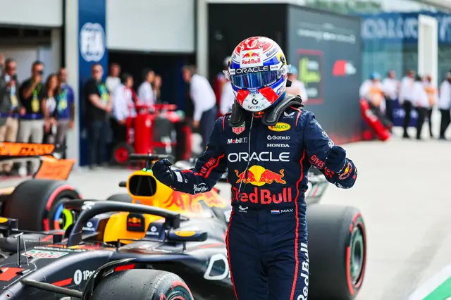 Max Verstappen celebrates pole in Miami