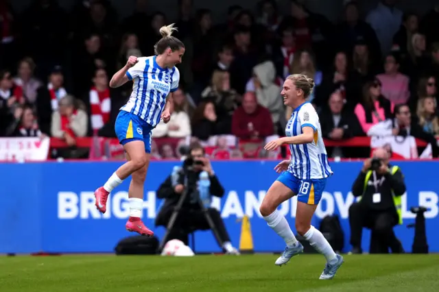 Brighton & Hove Albion's Jelena Cankovic celebrates with teammates after scoring their second goal