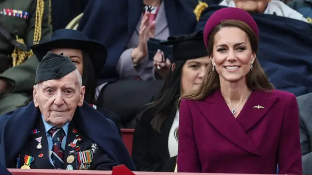 The Princess of Wales with veteran Bernard Morgan during the military procession