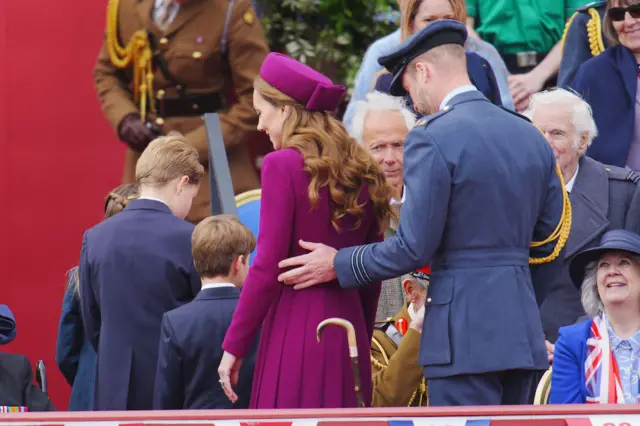 Princess Charlotte, Prince George, Prince Louis and the Prince and Princess of Wales leave following the military processioN