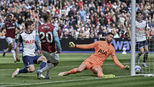 Jarrod Bowen scores for West Ham against Tottenham in May 2025