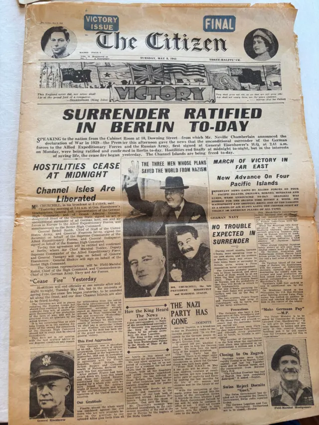 The 'Victory' issue of the Citizen newspaper on 8 May 1945